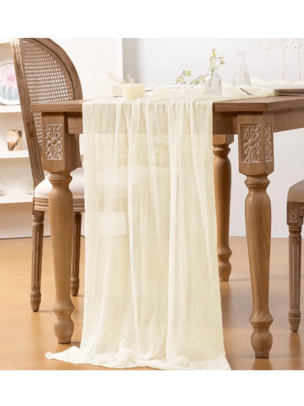 Boho ivory cheesecloth rustic gauze table runner draped panel • 4 pack, like new